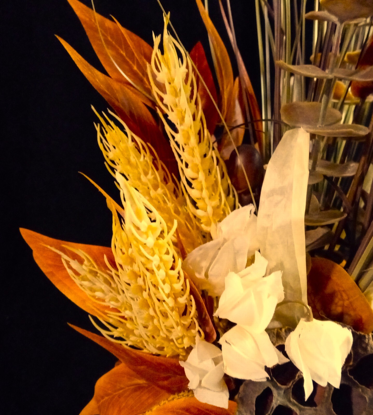 NWT Autumn Fall Floral Arrangement-Cattails & Lotus Pods-Silver Milk Can-18.75″T