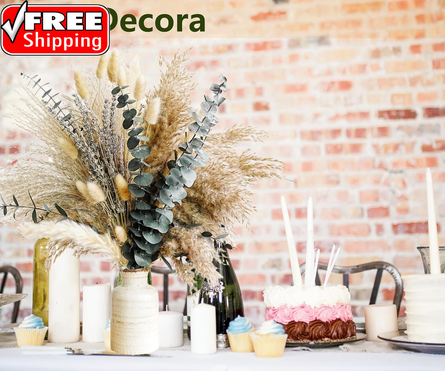 Green Pampas Grass Boho Bouquet – Exquisite Lavender and Eucalyptus Dried Flower