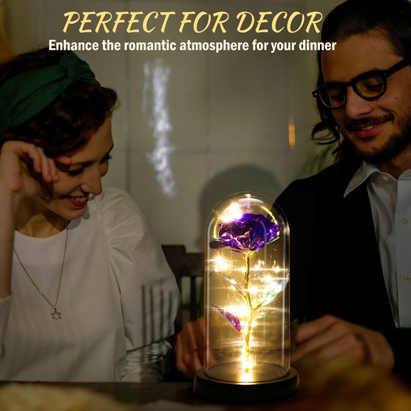 Enchanted Eternal Rose Flower In Dome Glass LED Night Light Anniversaries Gift