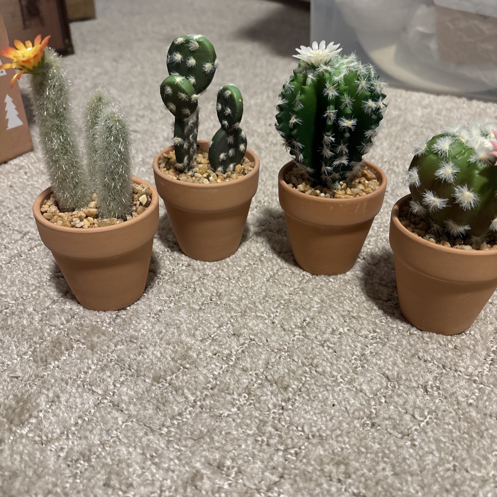 Mini Artificial Cactus Plants in Terracotta Pots 4 Pcs Potted Faux Succulents