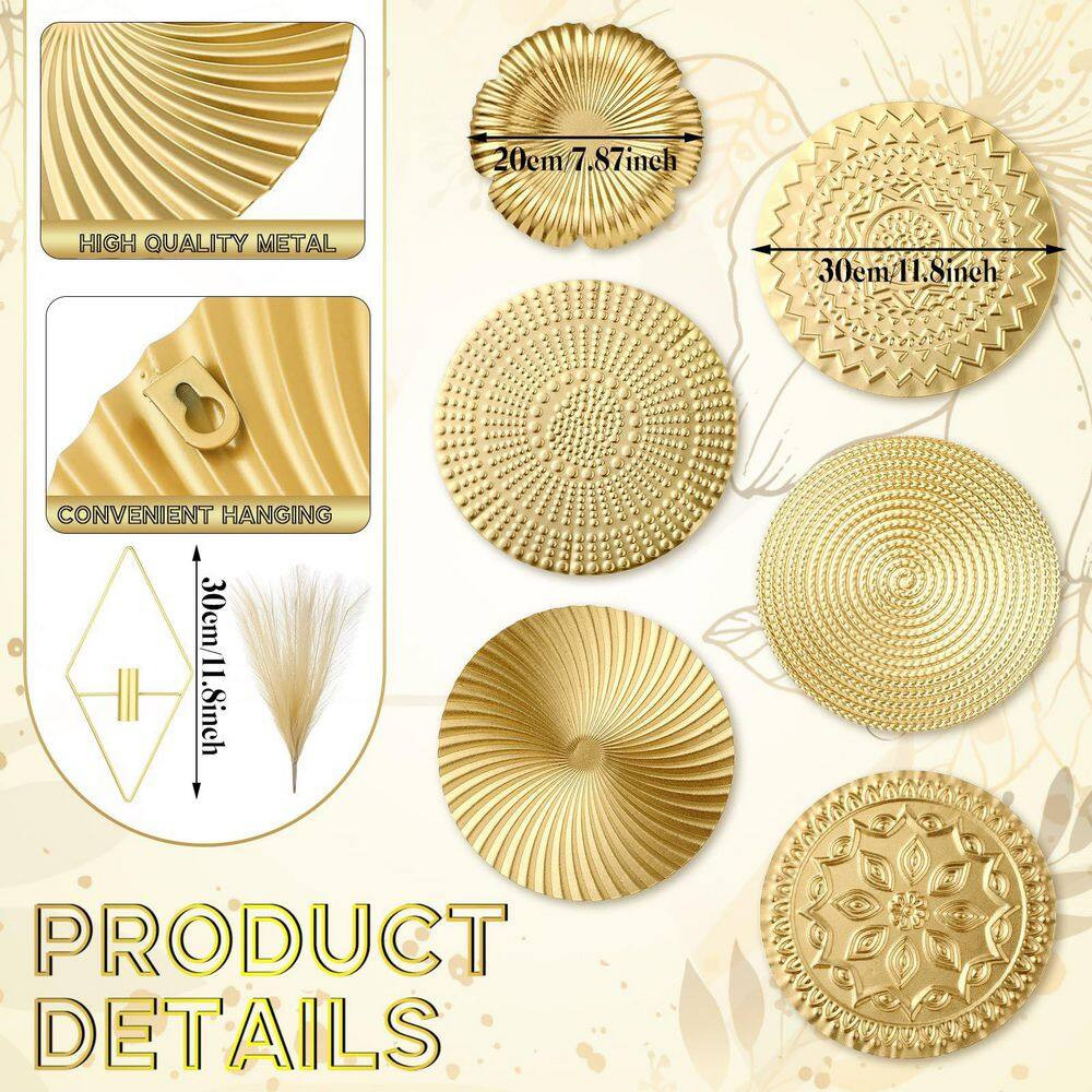 9 Pcs Gold Metal Wall Art Set Artificial Plant Modern Boho Pampas Grass Decor fo