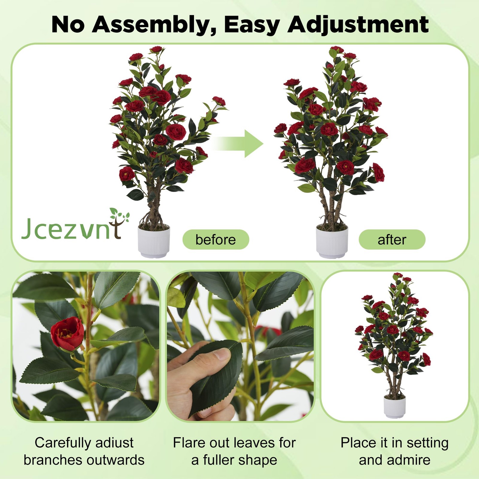 2 Pack Artificial Camellia Tree with White Pot, 38″ Faux Potted Plants for In…