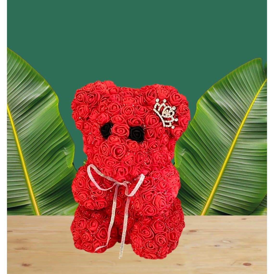 Handmade By Me Hot Red Rose Bear With Eyes