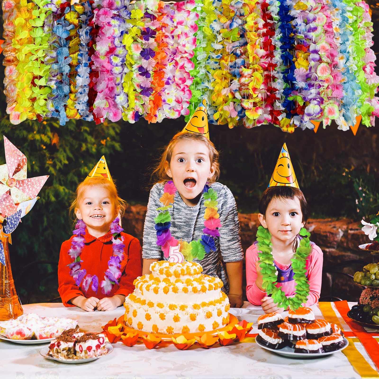 Hawaiian Leis 50 PCS Hawaii Flower Leis for Adults and Kids Tropical Luau Par…