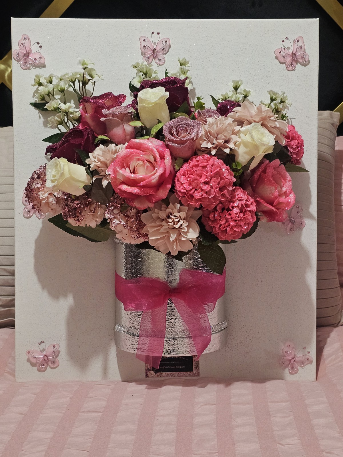Glitterblooms Custom made Large Artificial Glittered Floral canvas Bouquet