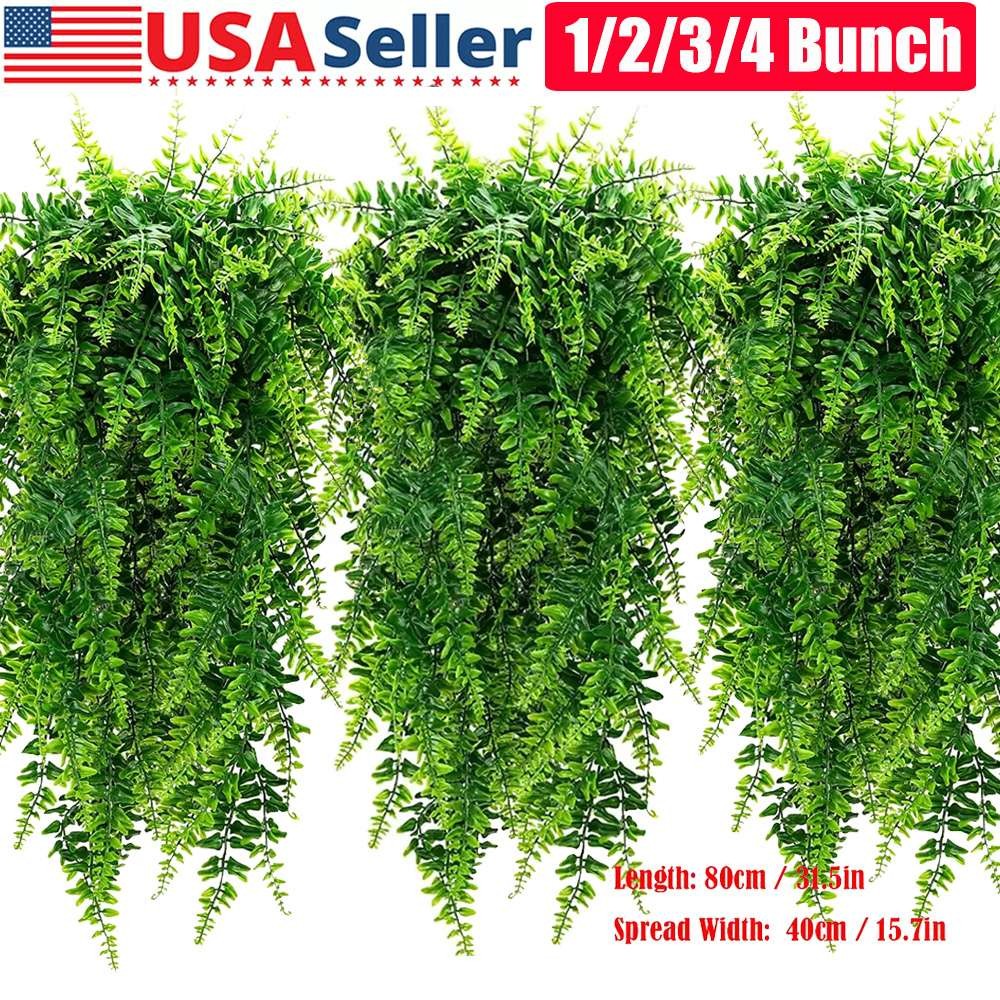 1/2/4Bunches Artificial Fake Ferns Green Leaves Vine Hanging Garland Plant Decor