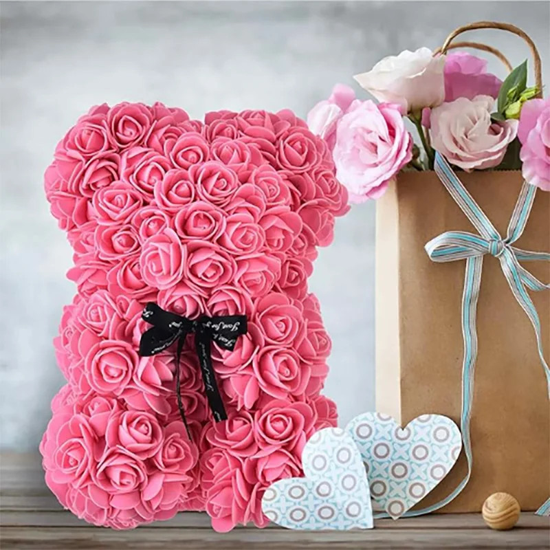 25cm Teddy Rose Flower Bear with Box Romantic Valentine’s Day Gift for Women
