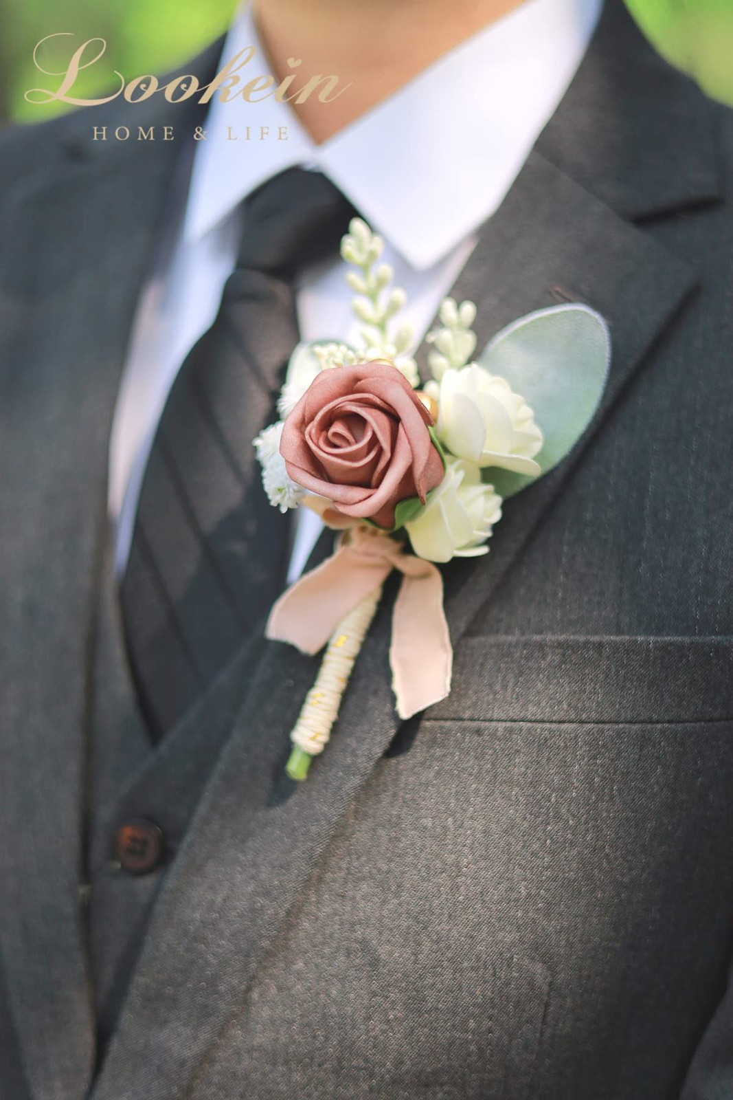 Set of 2 Wedding Boutonniere for Men Artificial Flowers Wedding Groom Groomsm…