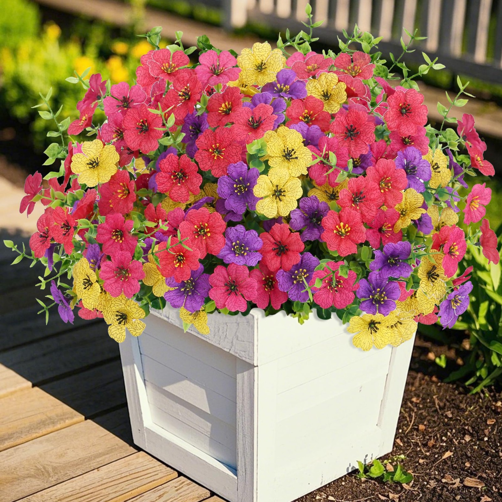 Colorful Artificial Flowers for Outdoors Fake Plastic Flowers 14 Bundles Faux…