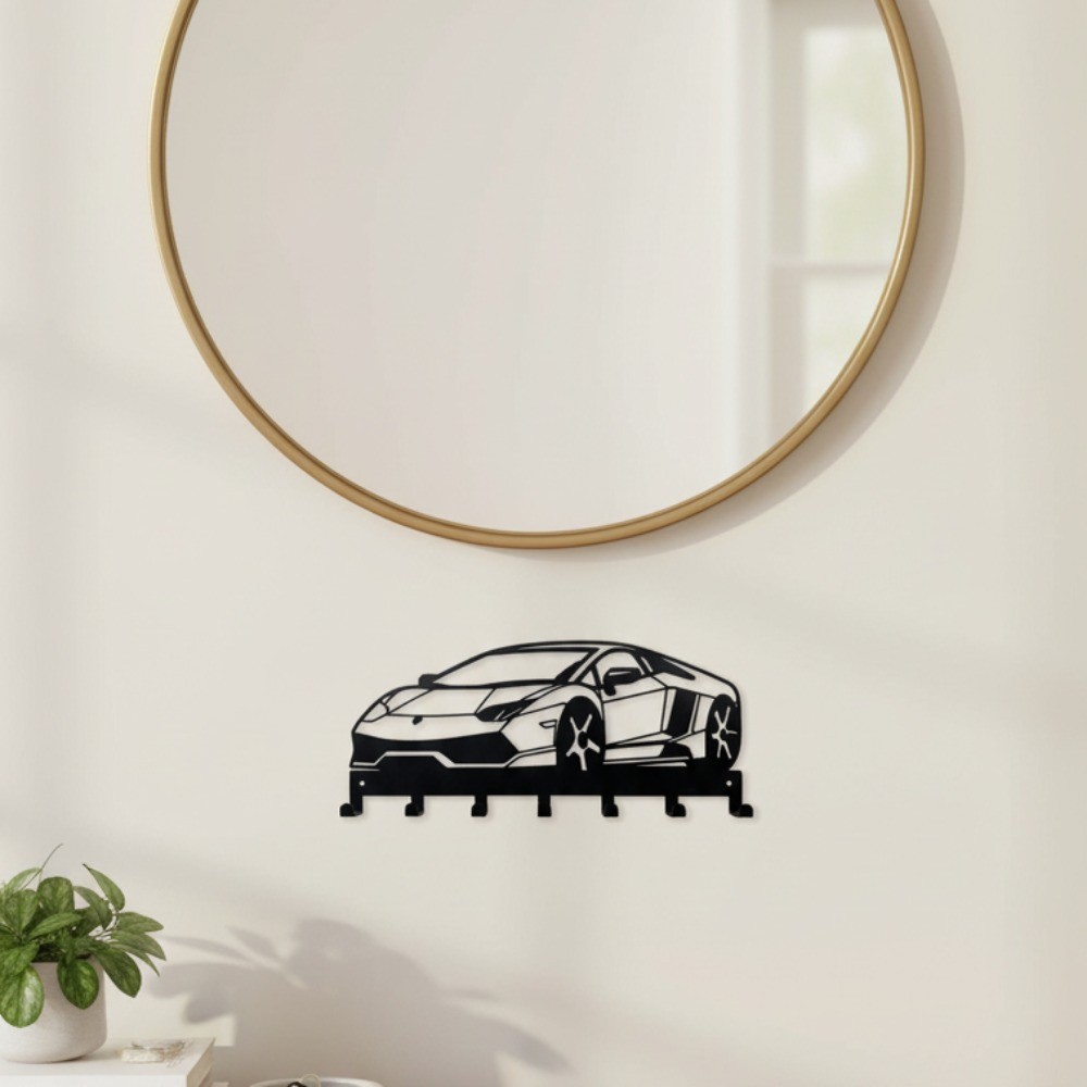 Black 7-Hook Metal Key Holder – Wall Mounted Entryway Car Key Organizer