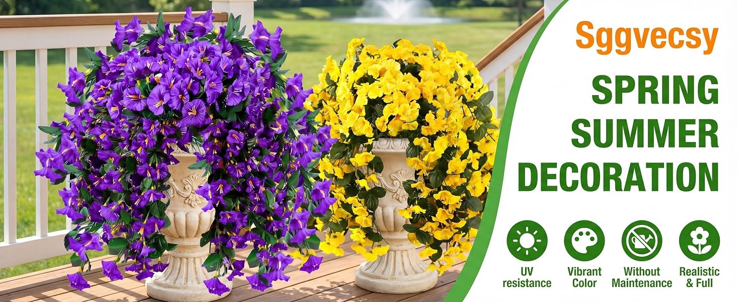 Artificial Fake Hanging Flowers Plants for Outdoor Outside Spring Summer