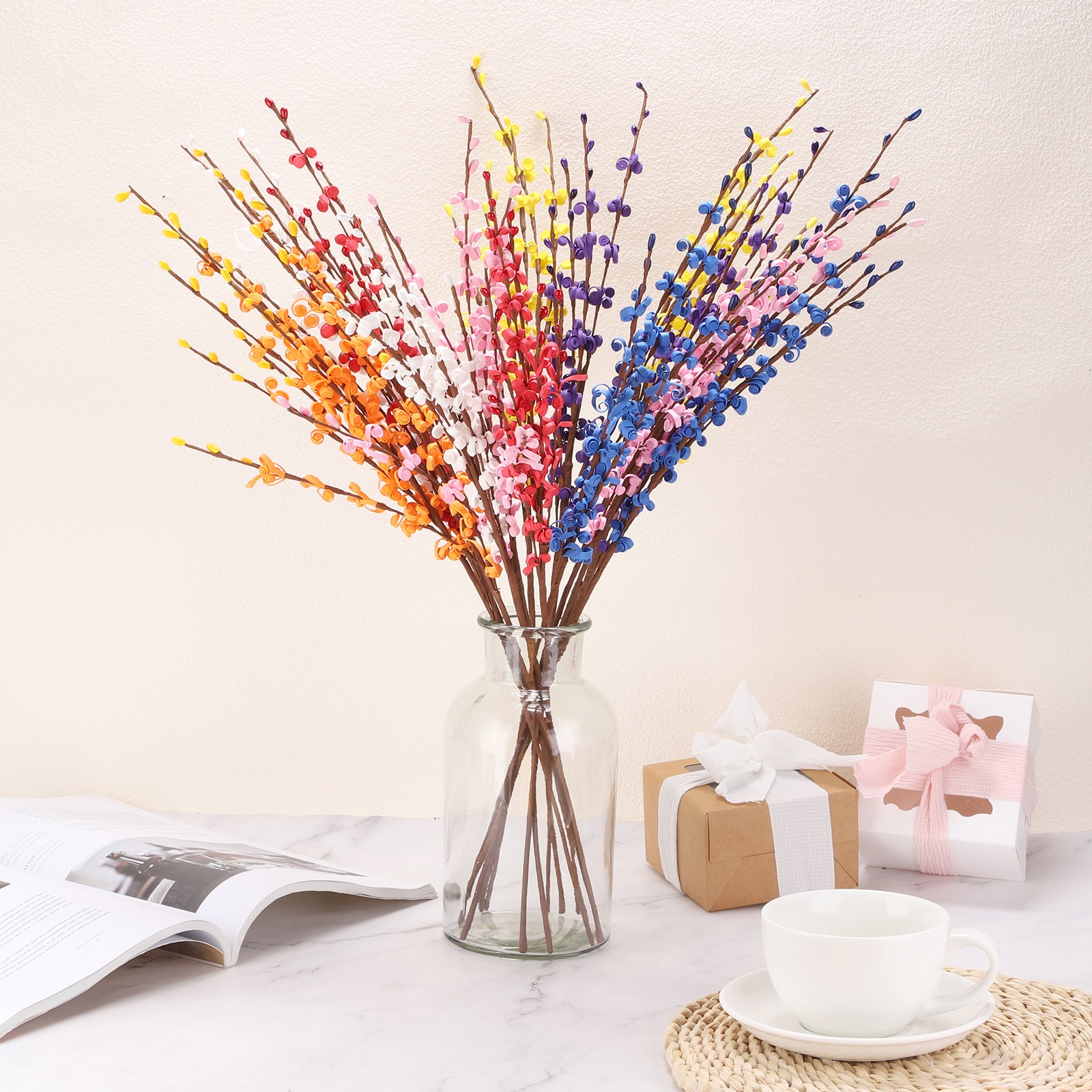 15Pcs Artificial Flowers 21.7″ Plastic Faux Flowers Fake Branches Black
