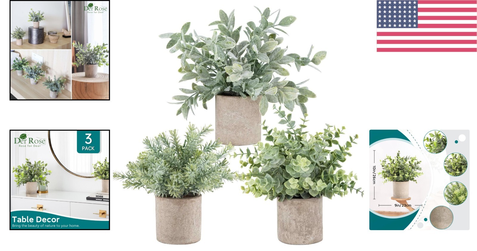 Set of 3 Lifelike Mini Eucalyptus Plants – Perfect for Office and Home Decor