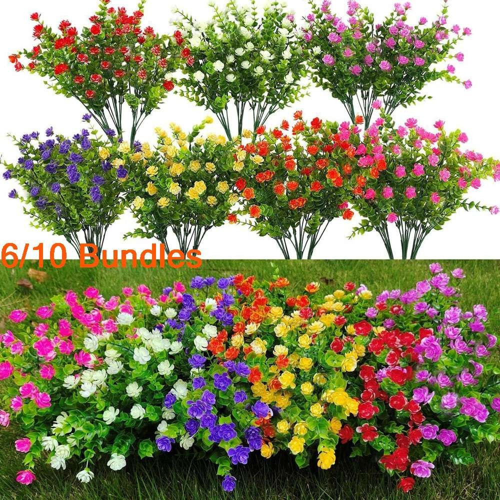 6/10Pcs Artificial Flowers Fake Outdoor UV Resistant Boxwood Plants Shrubs Decor