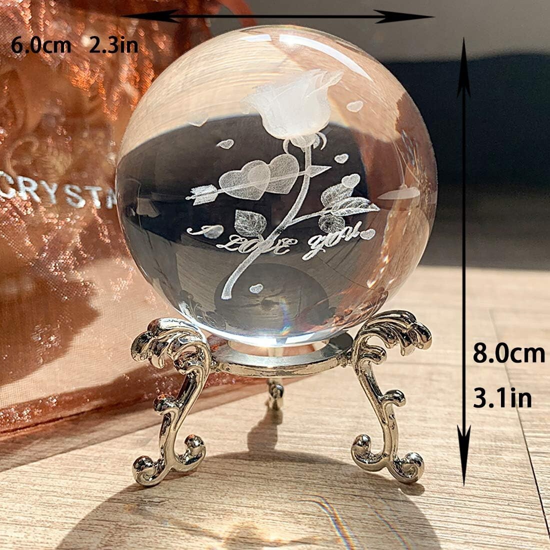 Valentine’s Day Crystal Ball Gift Rose Flower Romantic Home Vintage Decoration