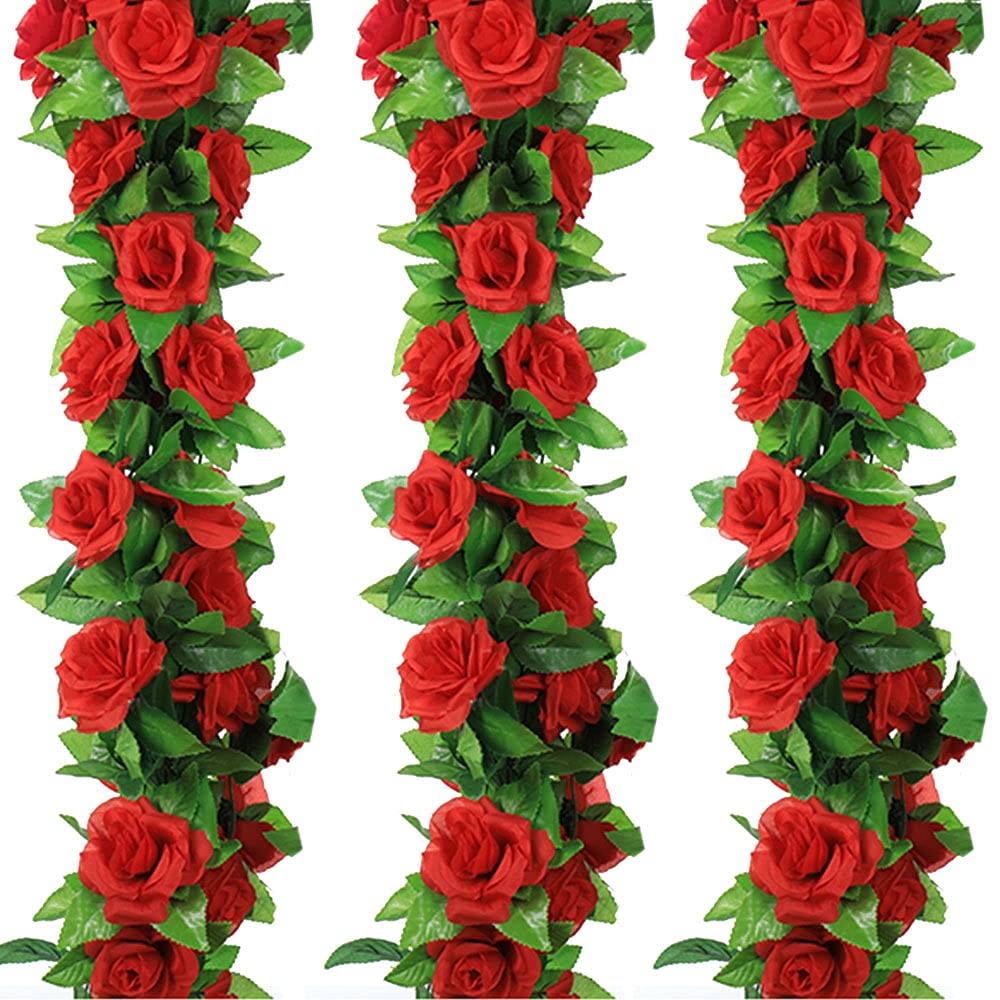 Vopie 4 Pack Fake Rose Vine Flowers Plants 32.2 FT Artificial Flower Hanging …