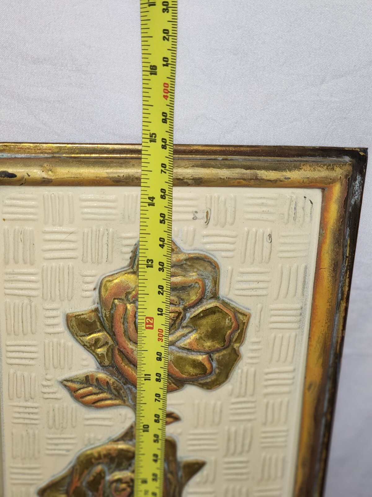 3 Vtg Metal Wall Plaques Brass & Yellow In Relief Floral Elpec England