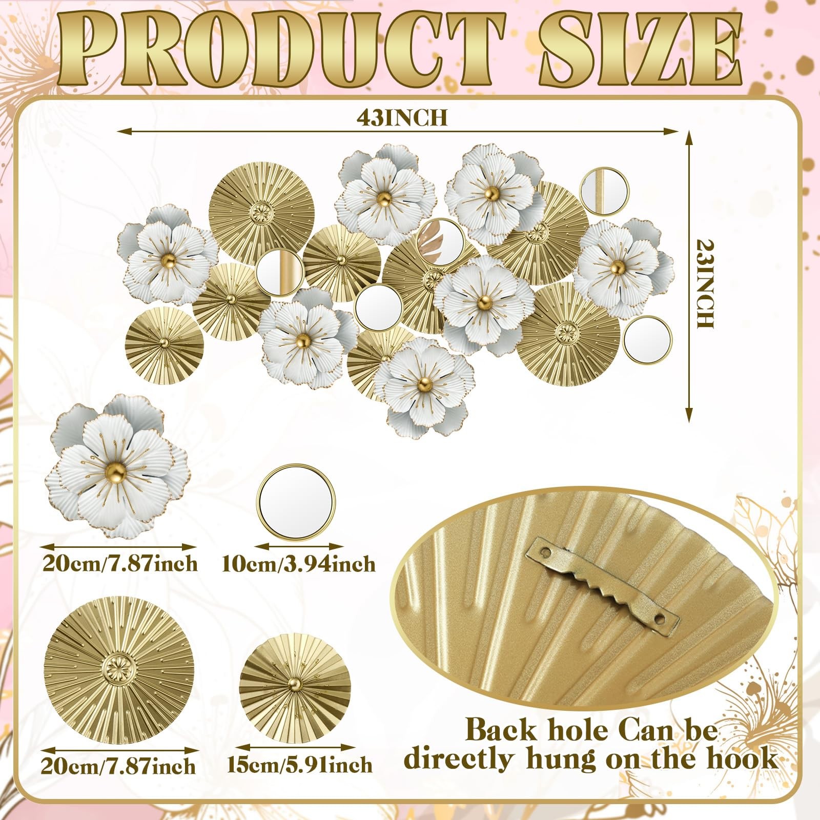 Briwooody Metal Flower Wall Decor Ivory Plates Mirror Flower, Gold