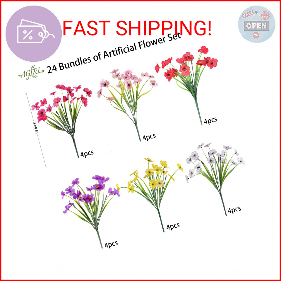 AGIRL 24 Bundles Artificial Flowers for Outdoor,Fake Flowers No Fade Plastic Fau