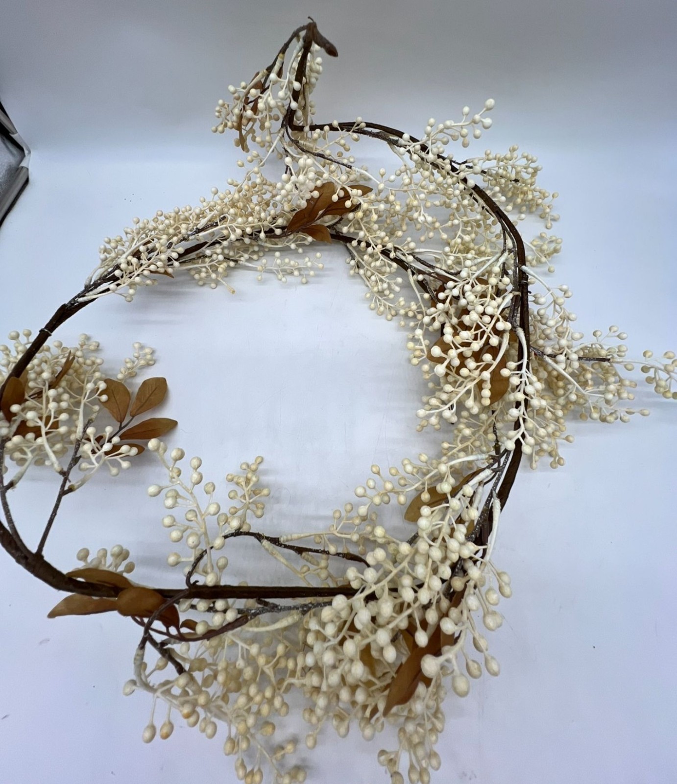 Artificial Cream Berry Brown Leaves Fall Seasonal Decorative Rustic Home Decor