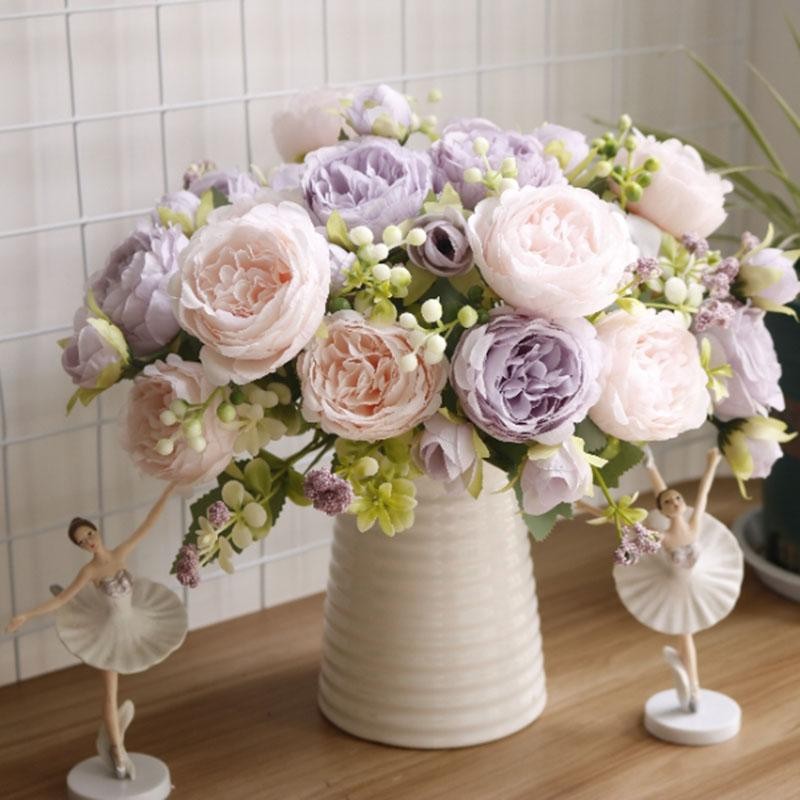 1pcs/30cm Rose Pink Silk Bouquet Peony Artificial Flower Wedding Home Decoration