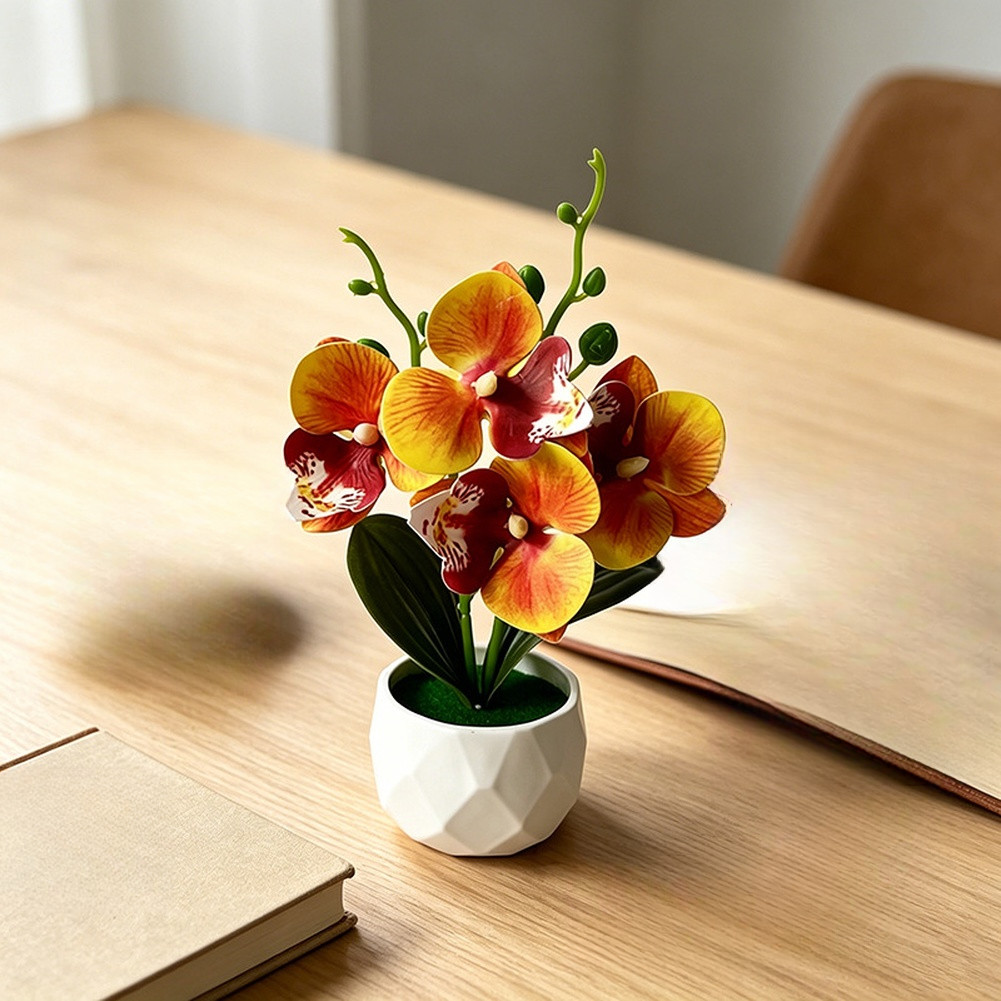 Artificial Butterfly Orchid Potted Plant with Diamond Base for Styling Use
