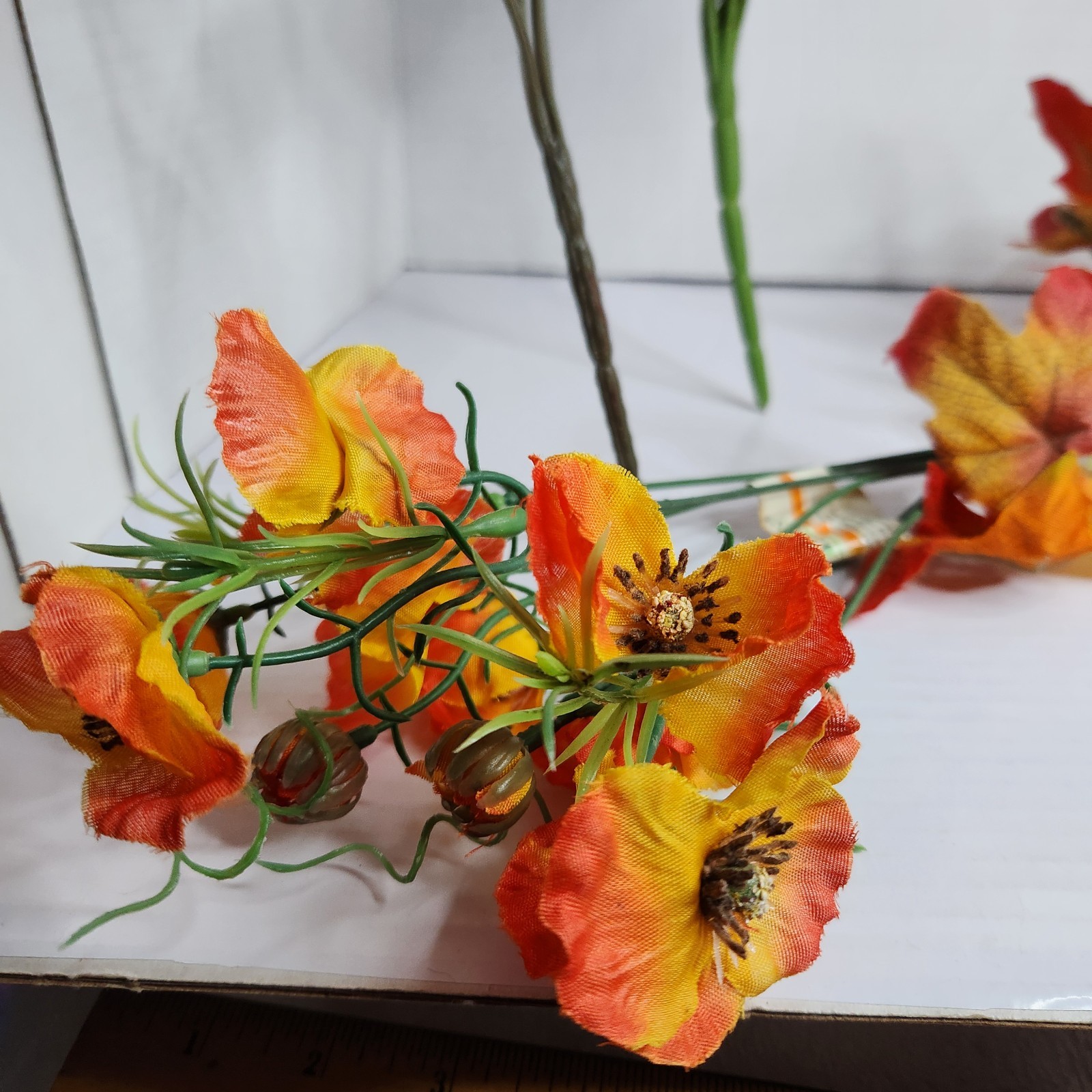 Artificial Fall Flowers Lot Orange Daisy Maple Leaves Autumn Decor Floral Stems