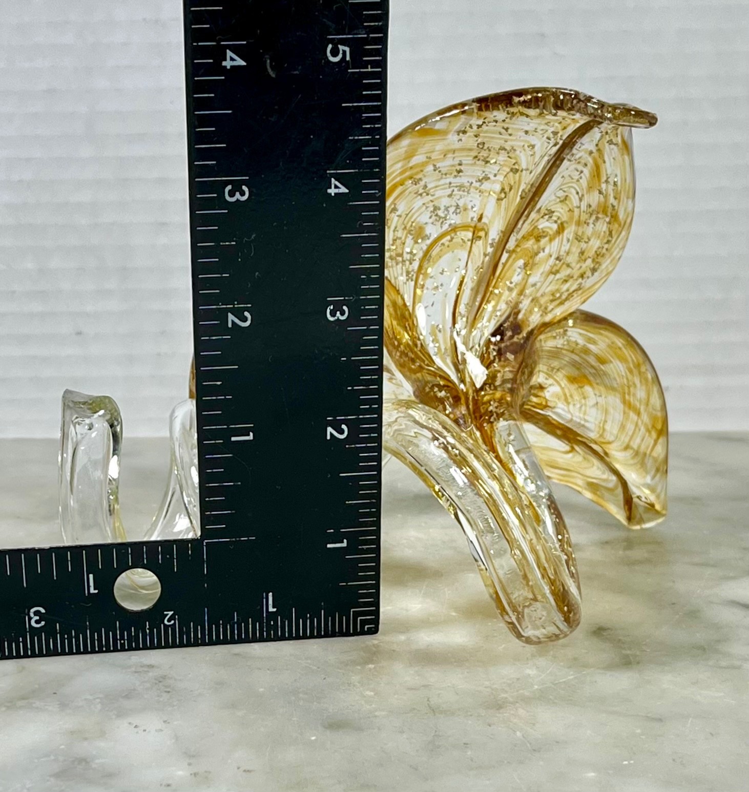VTG Hand Blown Glass Petal Flower Amber Color