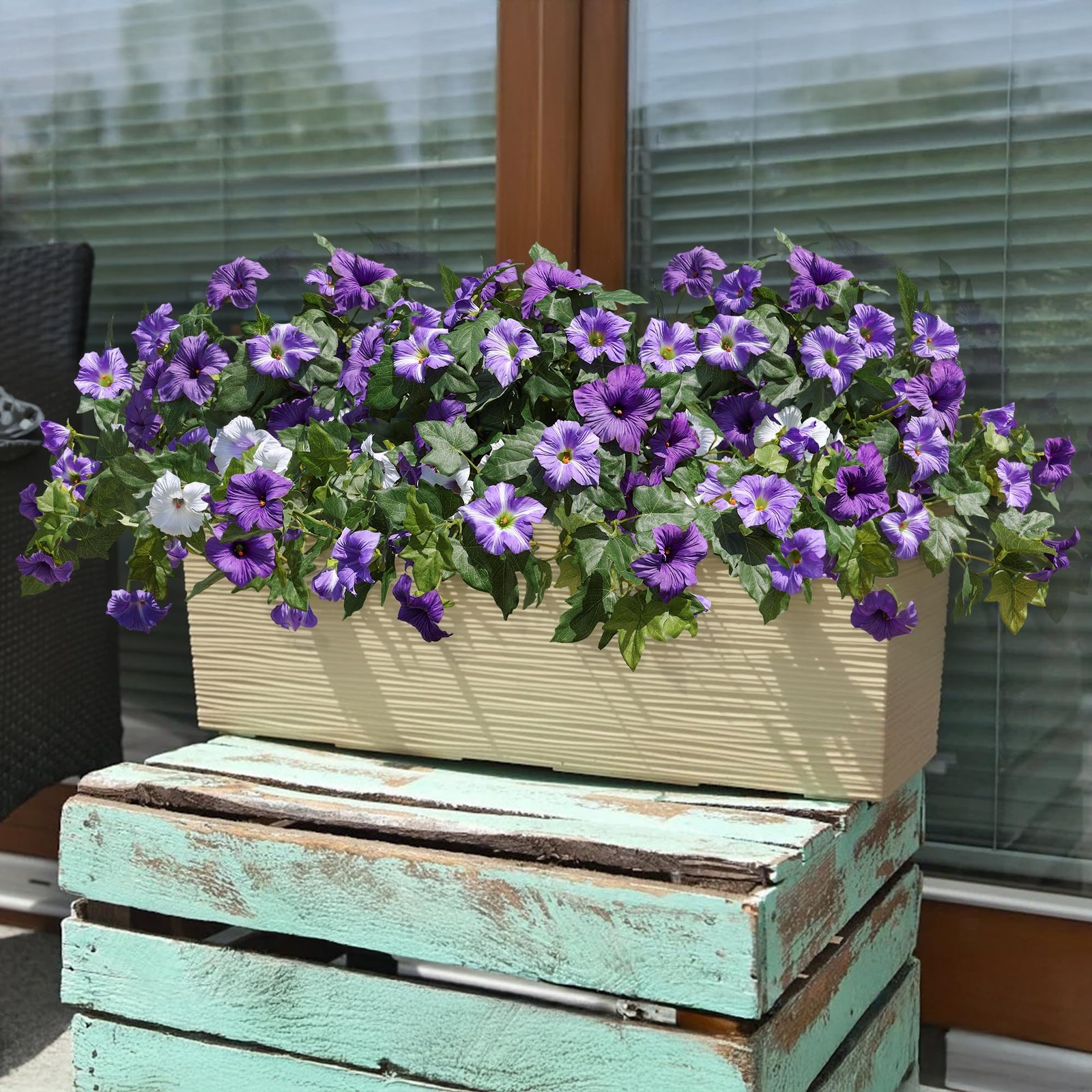 HyeFlora Artificial Flowers for Outdoors 2PCS Faux Petunias Silk Fake Flowers…