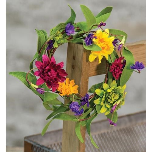 New Spring Summer Pink Purple Yellow BRIGHT WILDFLOWER CANDLE RING Wreath 3″