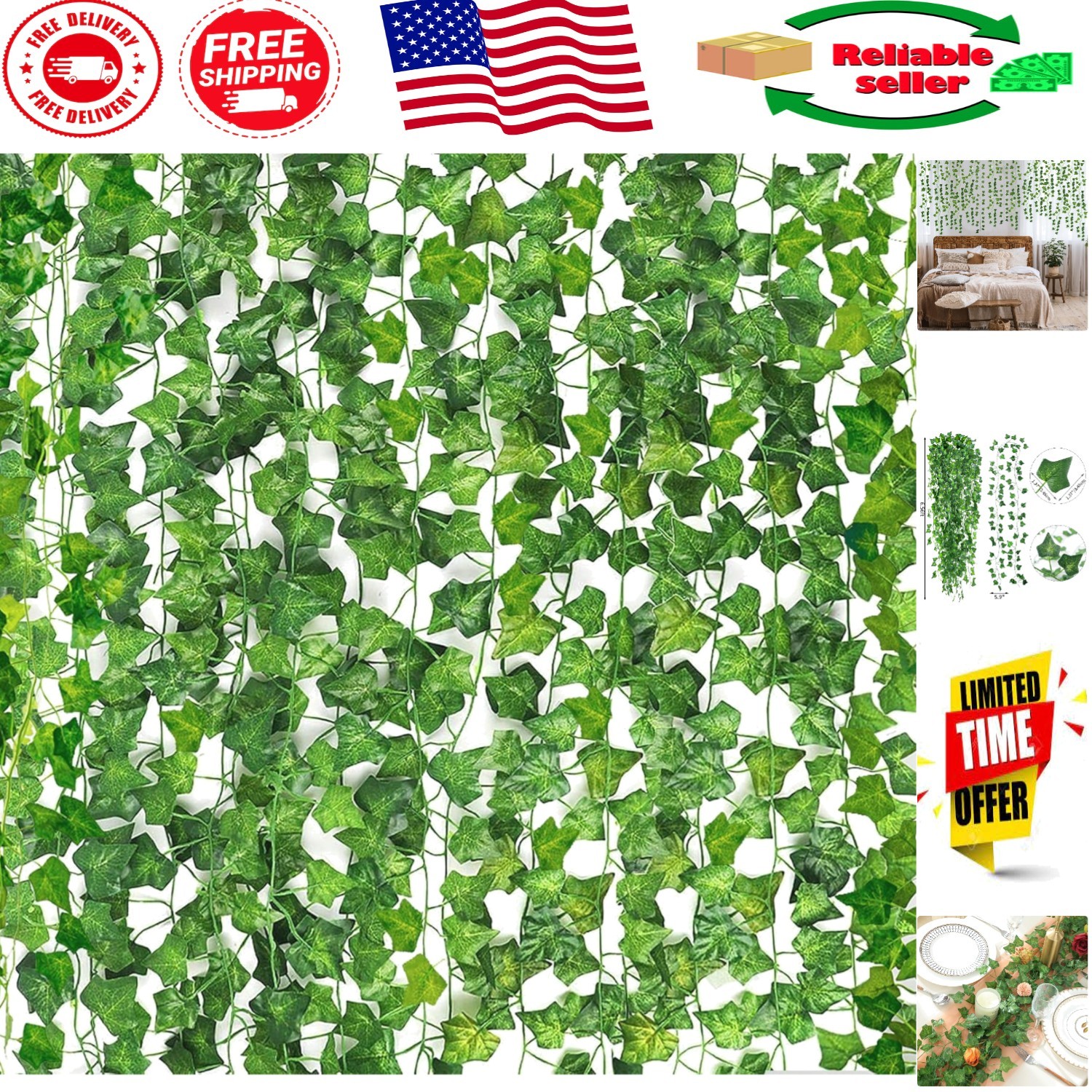 Vivid 158ft Fake Ivy Vines for Stunning Room & Wedding Decoration – 24 Strands