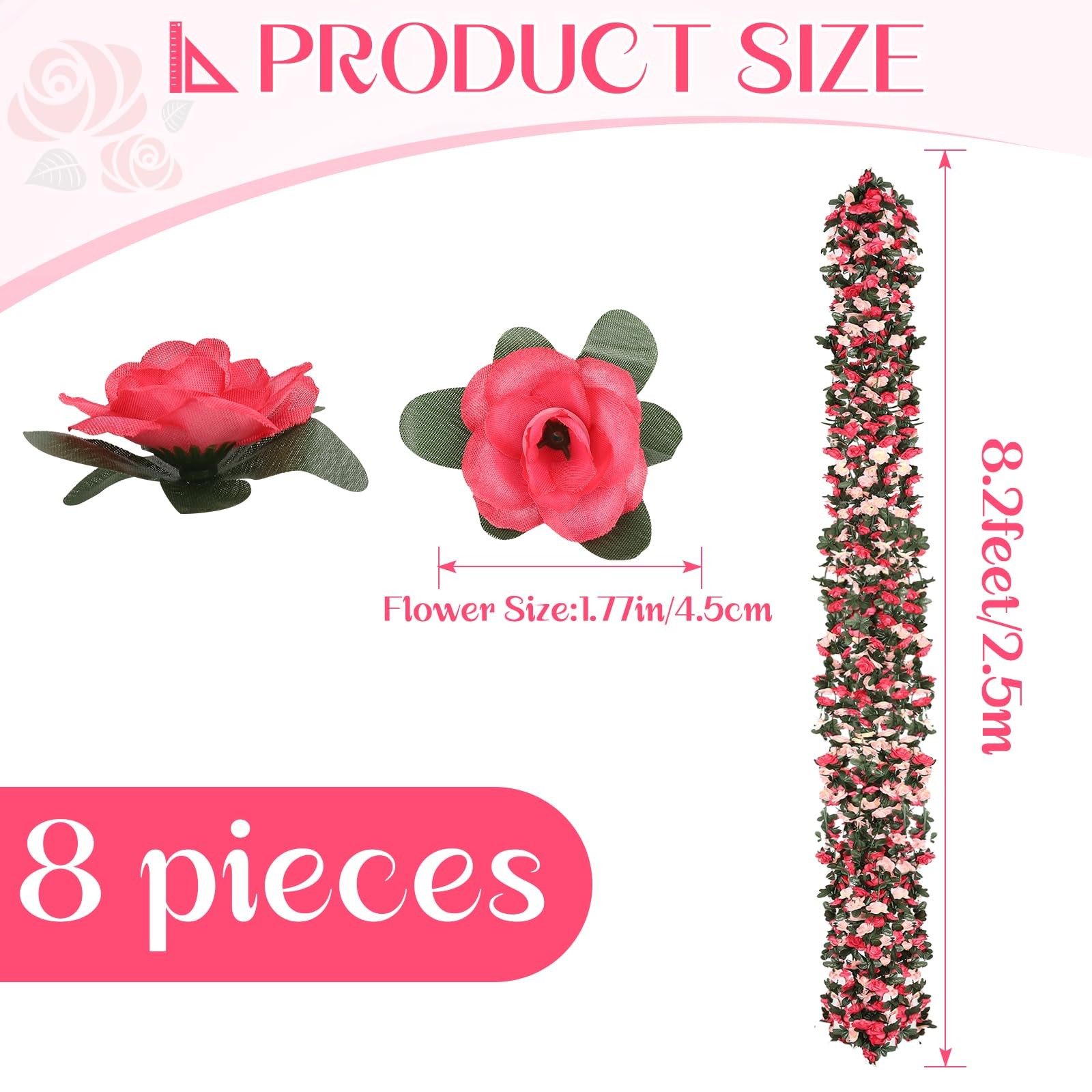 8 PCS 65.6FT FLOWER GARLANDROSE GARLANDPINK FLOWER GARLANDFLOWER GARLAND DECORAT