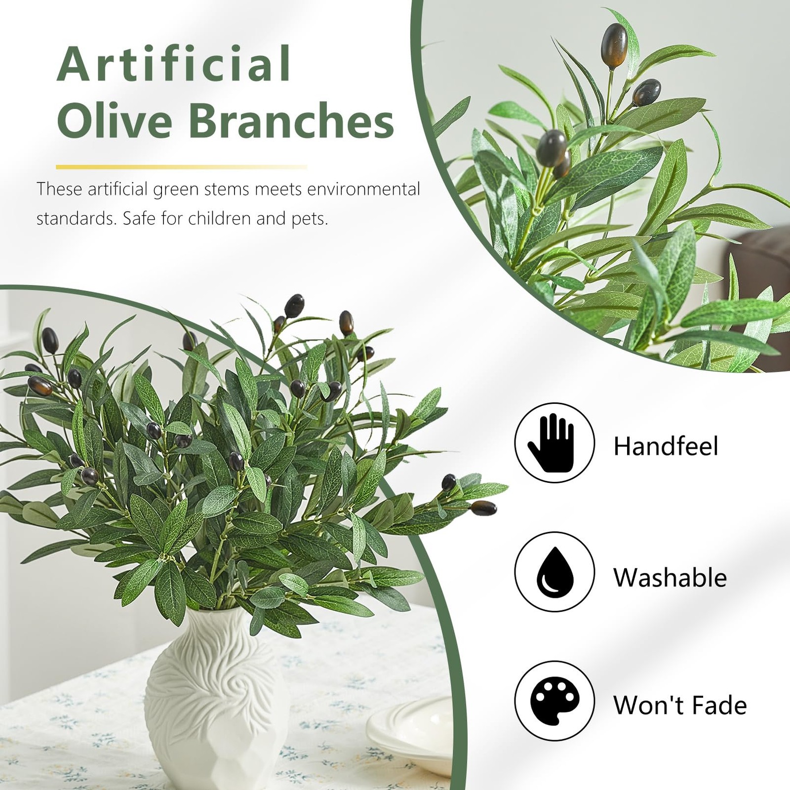 5 PCS 18 Inch Olive Tree Branches Greenery Stems Artificial Plants Faux Olive…