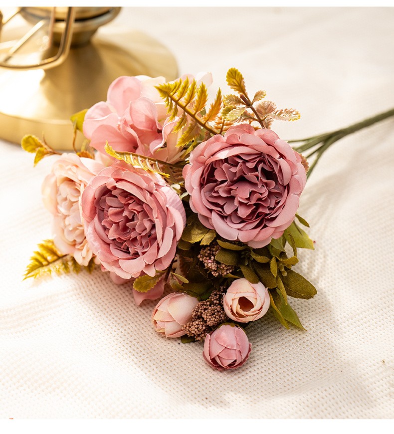 3 Bundles Artificial Peony Bouquet Vintage Flowers Bunch for Wedding Home Decor