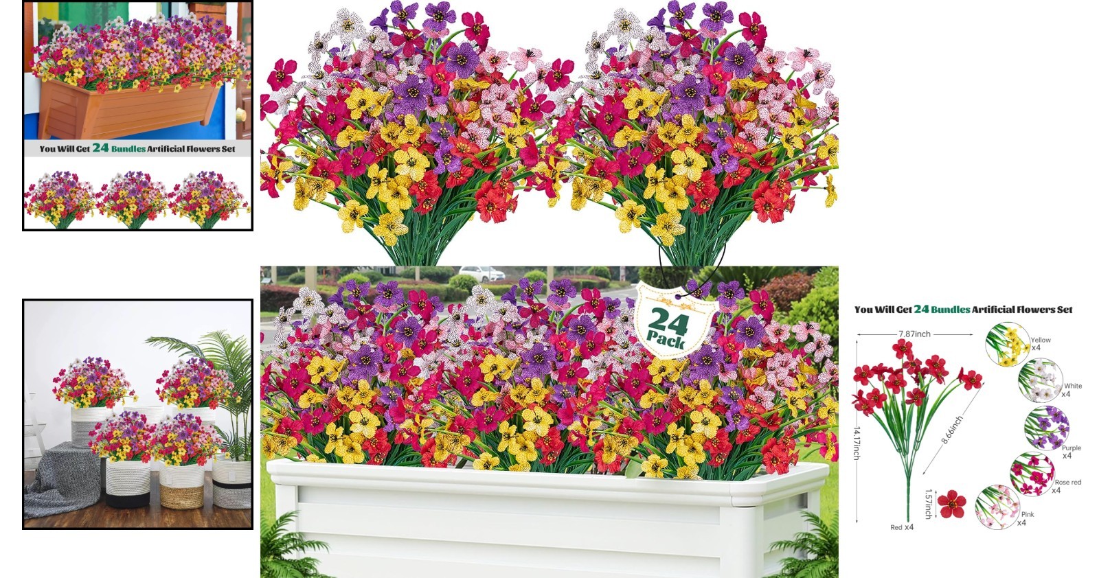 Vibrant 24 Pcs Plastic Flowers – Ideal for -Round Indoor/Outdoor Decoration