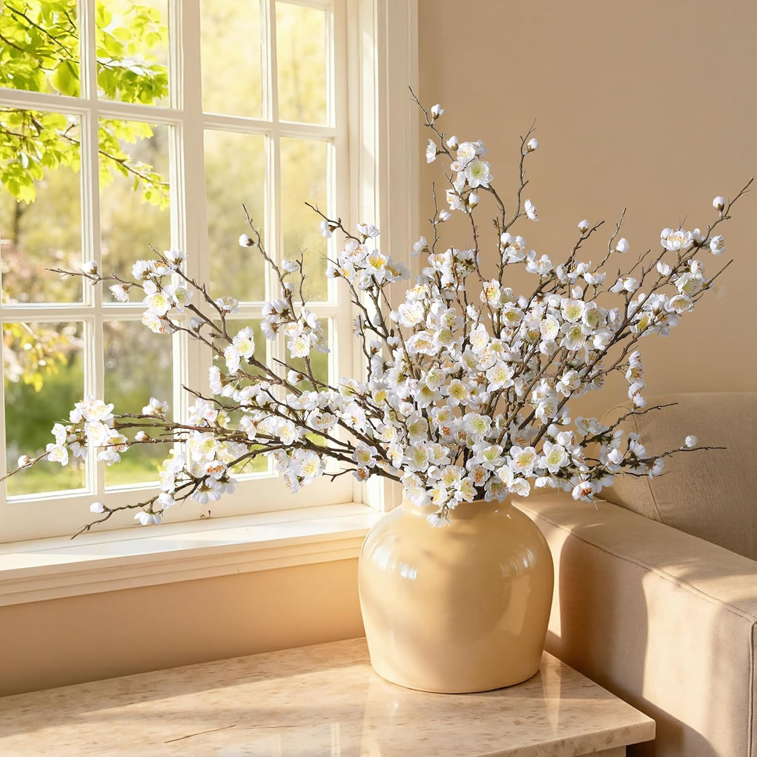 6 Artificial Cherry Blossom Branches 34 45 Long Real Touch White Stems