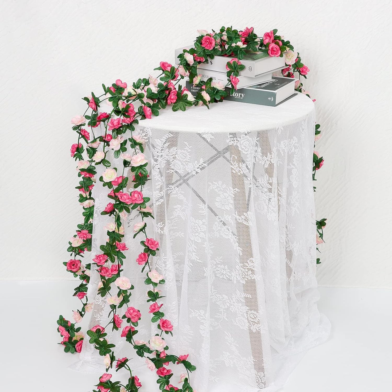 KHOYIME 9 Pack 72 FT Artificial Flower Garland, Fake Pink Roses Vines Silk Flowe