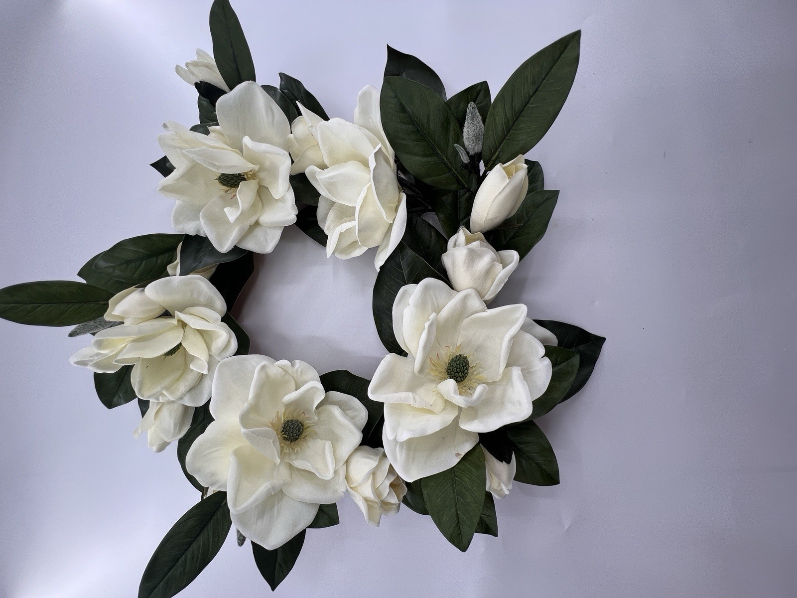 2 Magnolia Flower Wreaths 15” Artificial Hang On Door Decor Spring All Year