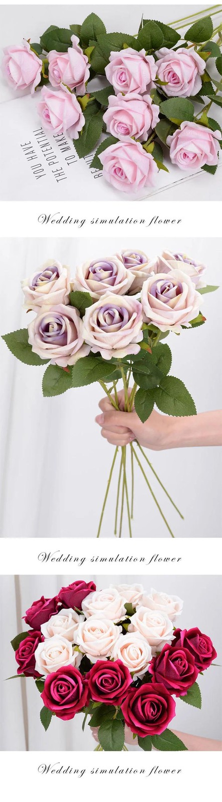 10x Red Roses Artificial Flowers Realistic Bouquet Home Decor Valentine Gifts Us