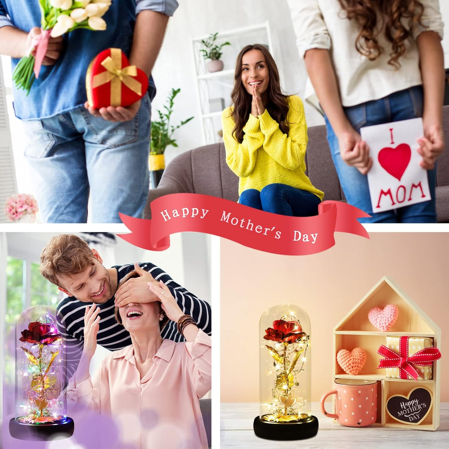 Mothers Day Forever Preserved Flower Rose Gifts for Mom, Beauty and the Beast Ro