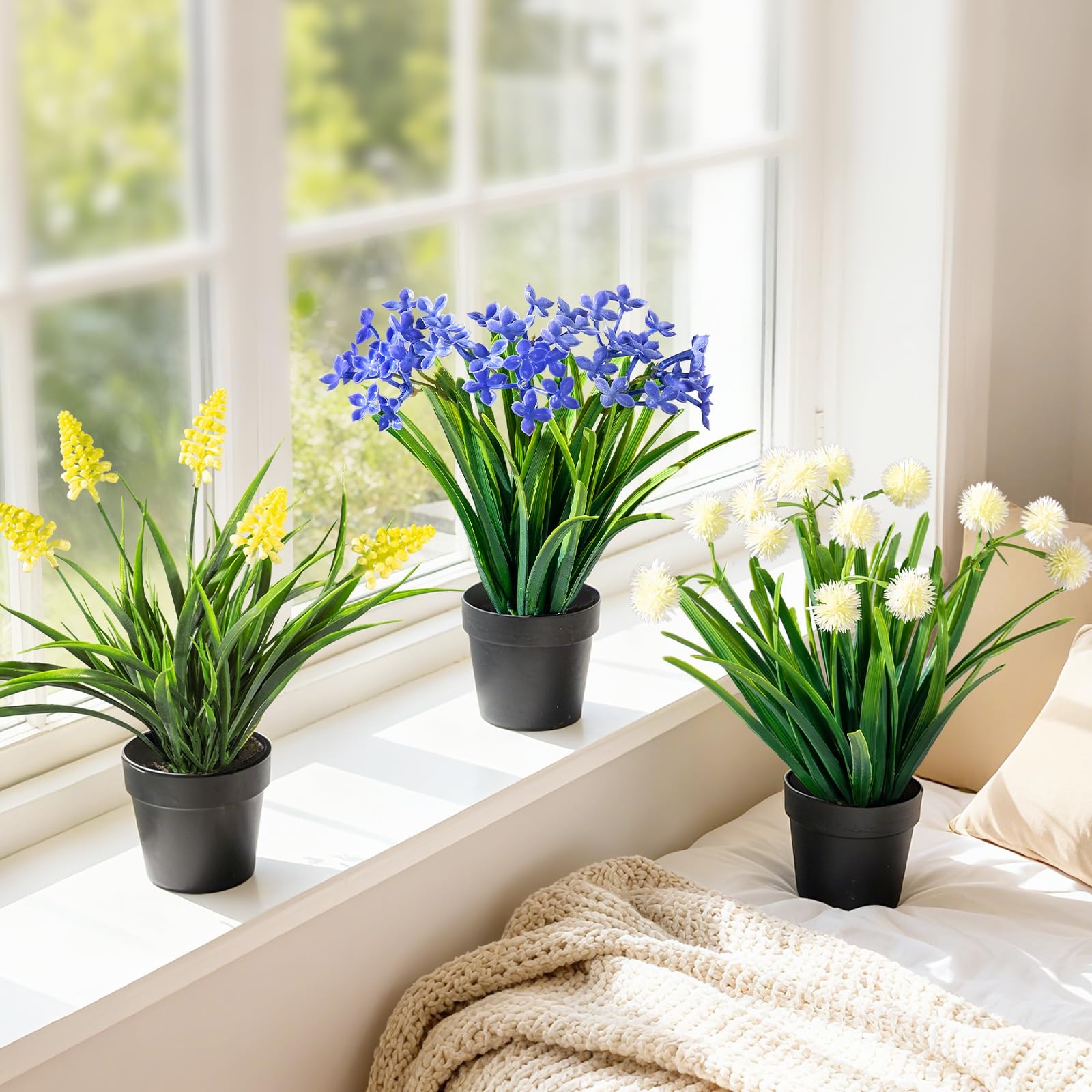 3 Pack Fake Small Plant Artificial Potted Flowers for Home Decor Fake Flower …