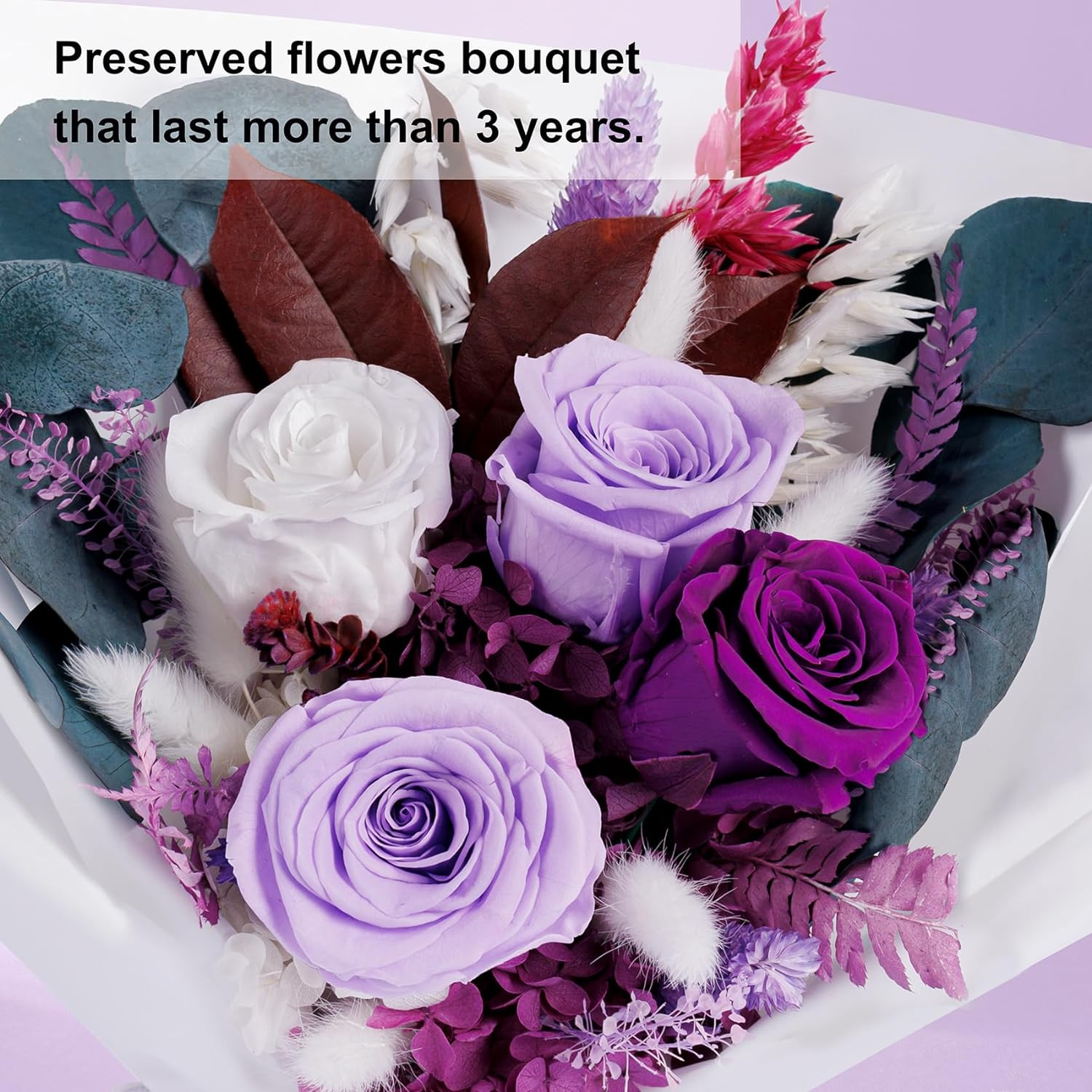 Flowers Gifts for Mom, Flower for Delivery, Preserved Roses Bouquets, Purple Ros