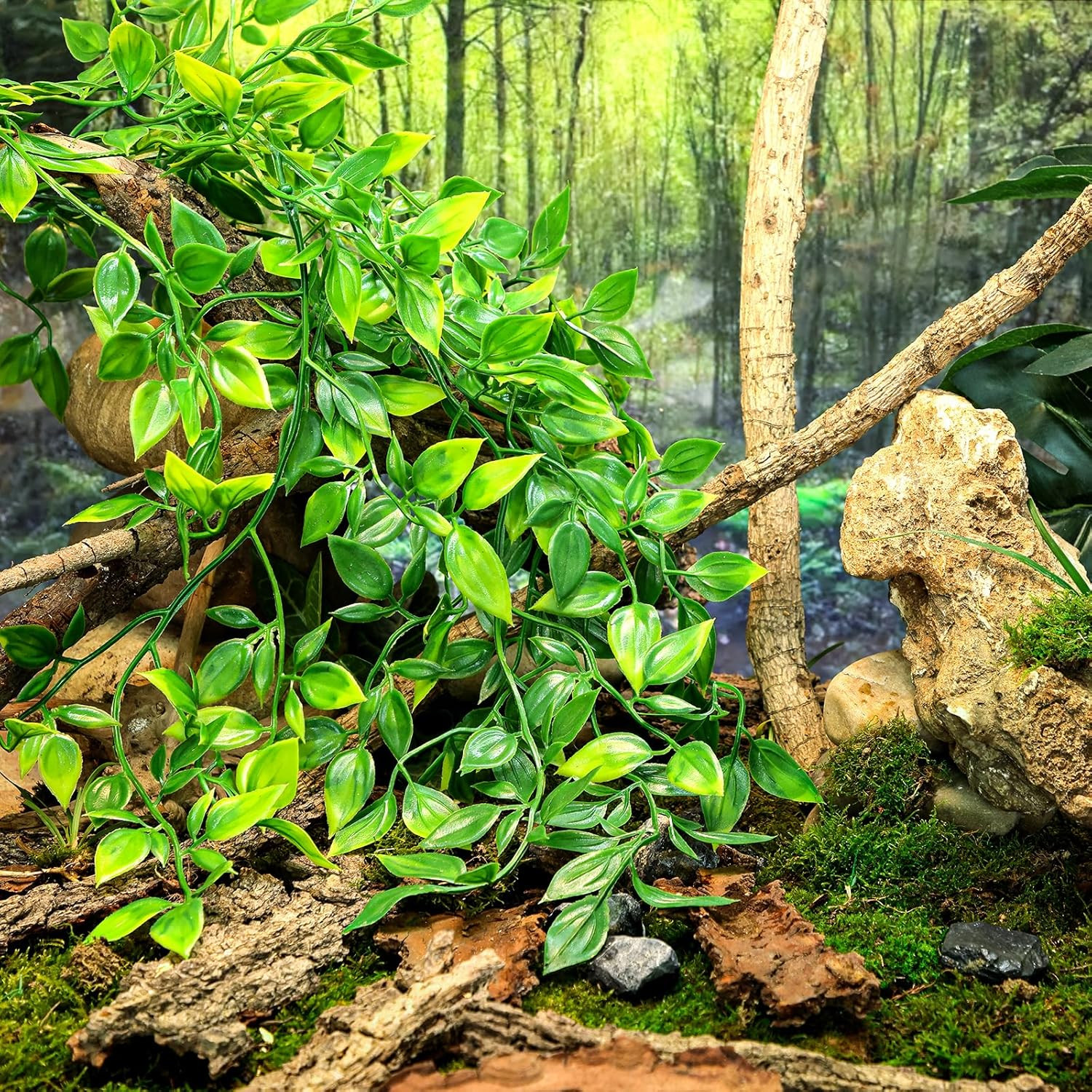 Reptile Plants, 2 Pack Terrarium Hanging Plants Vines Artificial Leaves Habitat