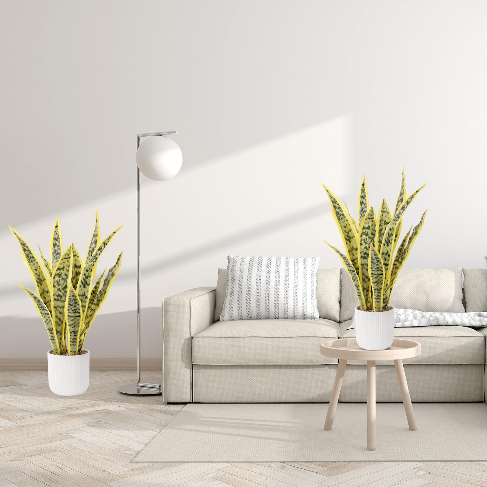 21.5″ Artificial Realistic Snake Plant White Pot Sansevieria Light Yellow