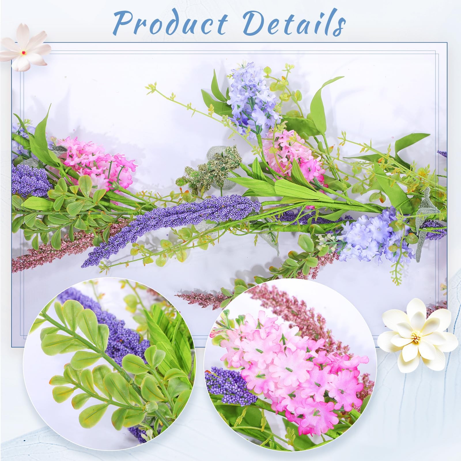 1 Pcs 6 ft Artificial Flower Garland with Lilac and Lavender Purple Pink Flow…