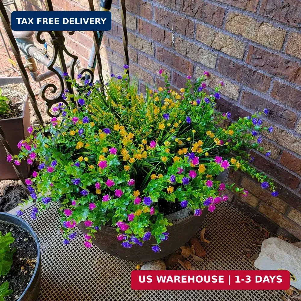 12 Bundles Outdoor Artificial Fake Flowers UV Resistant No Fade Boxwood Faux Pla