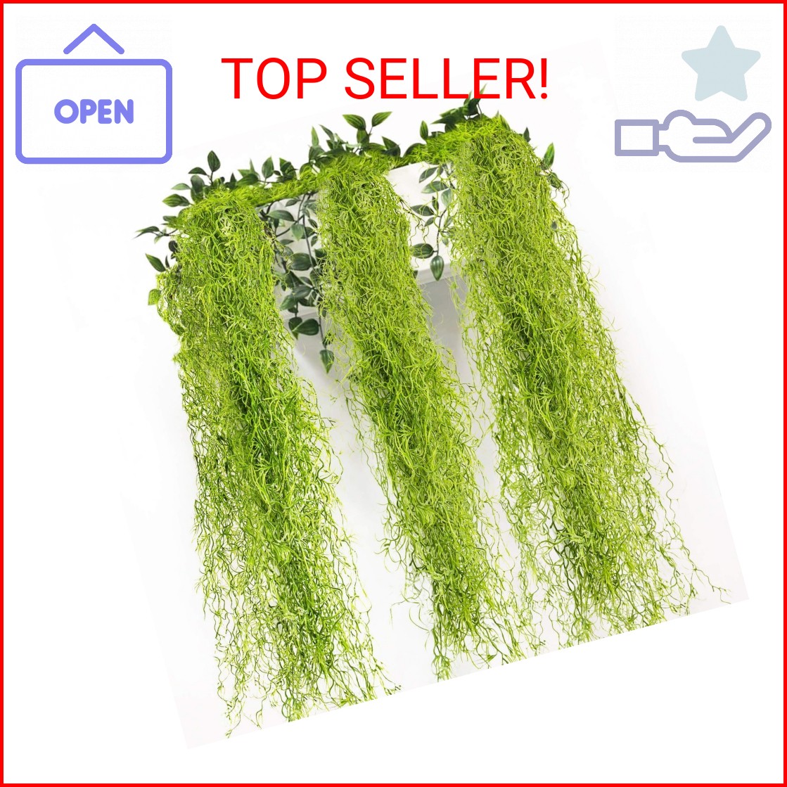 MAQIHAN Fake Spanish Moss – Artificial Moss for Plants Indoor Crafts 33 Inch Lon