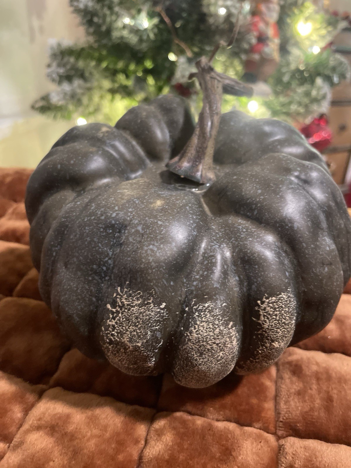 Pottery Barn Faux Pumpkin Charcoal Green Olive 6” Tall Small