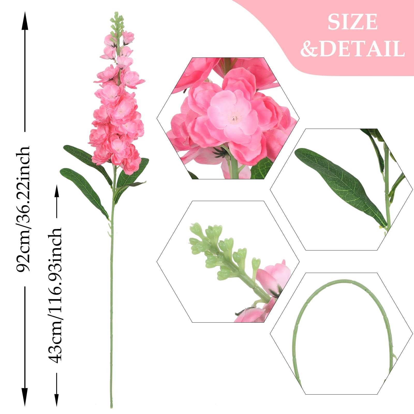 6PCS Snapdragon Artificial Flowers Silk Hot Pink Delphinium Artificial Flower…