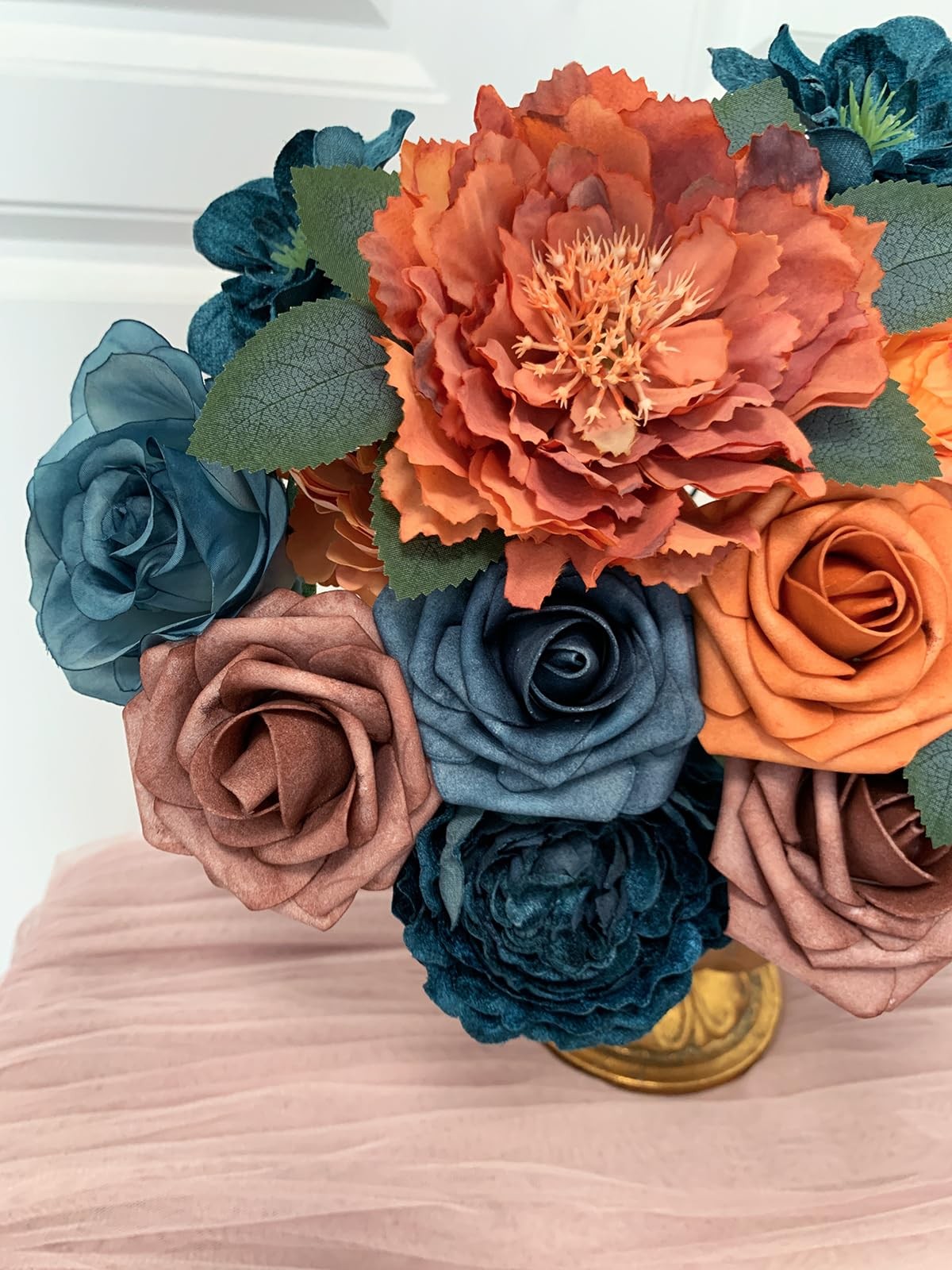 Artificial Roses Bouquet Box Set Fake Flower Wedding Decor Silk Teal Orange